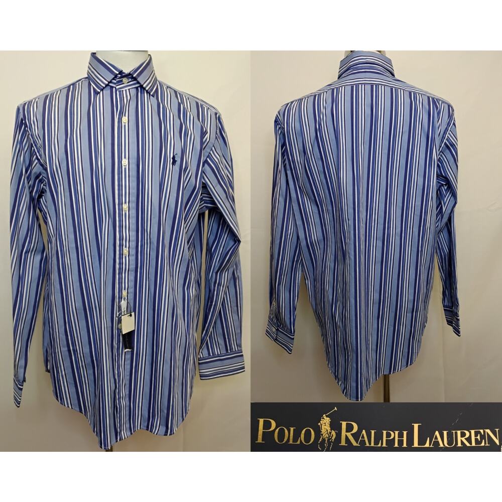 Polo Ralph Lauren Dress Shirt Men L Blue/White Striped Vintage 1990s NWT #Z5429